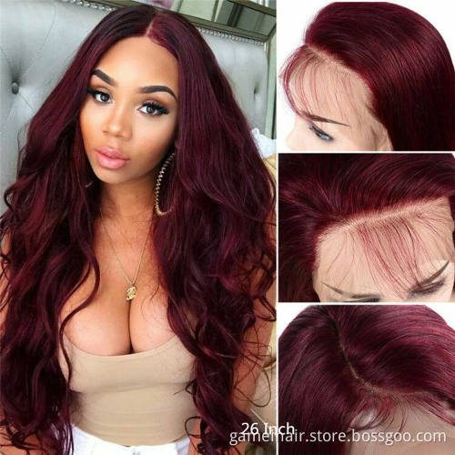 150density 13X4 26" Color 99j Red Burgundy Virgin Wig Black Burgundy Transparent Lace Front Wig Brown Blond Ombre Human Hair Wig